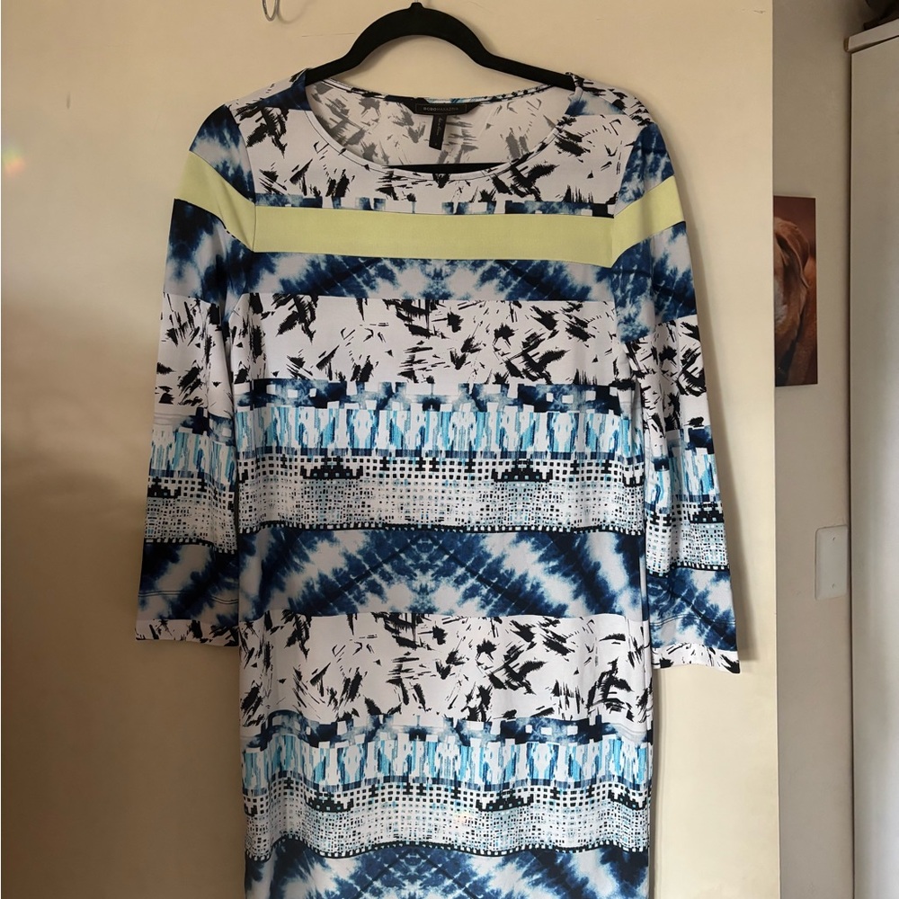 BCBGMaxAzria Blue and White Patterned Dress